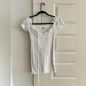 Polly White Ribbed Off the Shoulder Dress